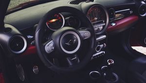 Превью обои mini cooper, руль, салон автомобиля