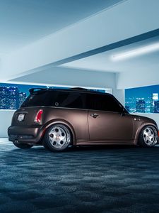 Превью обои mini cooper, вид сбоку, парковка