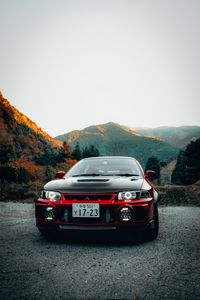 Превью обои mitsubishi lancer evolution, mitsubishi, автомобиль, красный, черный, вид спереди