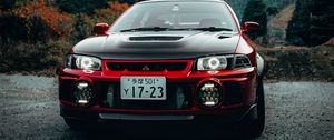 Превью обои mitsubishi lancer evolution, mitsubishi, автомобиль, красный, черный, вид спереди