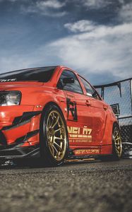 Превью обои mitsubishi lancer evolution x, mitsubishi, спорткар, гонки, вид сбоку, красный