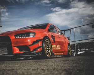 Превью обои mitsubishi lancer evolution x, mitsubishi, спорткар, гонки, вид сбоку, красный