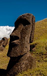 Превью обои моаи, статуя, идол, остров пасхи, каменный