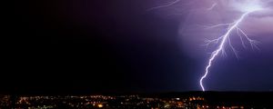 Превью обои молния, гроза, небо, ночь, город
