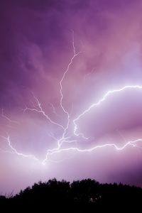 Превью обои молния, гроза, небо, деревья, фиолетовый, темный