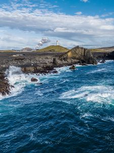 Превью обои море, берег, скалы, маяк, природа, пейзаж