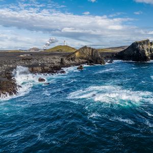 Превью обои море, берег, скалы, маяк, природа, пейзаж