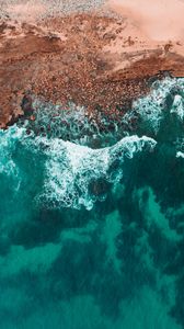 Превью обои море, берег, вид сверху, пляж, вода