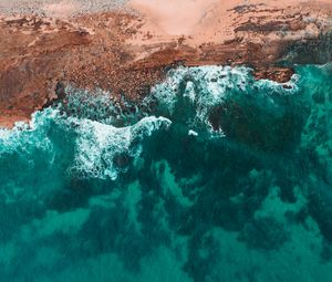 Превью обои море, берег, вид сверху, пляж, вода