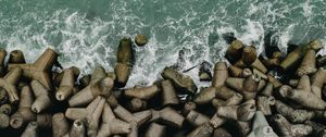 Превью обои море, берег, вид сверху, прибой, волны