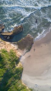 Превью обои море, берег, вид сверху, пляж, скала, вода