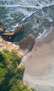 Превью обои море, берег, вид сверху, пляж, скала, вода