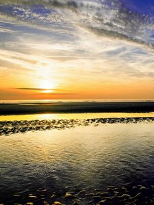 Превью обои море, берег, закат, природа, пейзаж