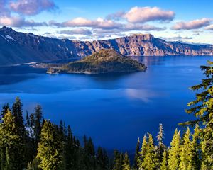 Превью обои море, бухта, горы, пейзаж, деревья, природа
