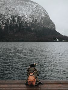 Превью обои море, человек, свобода, одиночество, горы