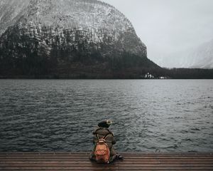 Превью обои море, человек, свобода, одиночество, горы