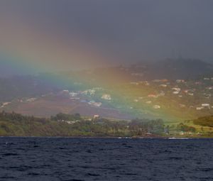 Превью обои море, деревья, радуга, дома