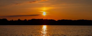 Превью обои море, деревья, закат, природа