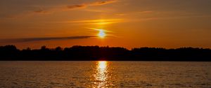 Превью обои море, деревья, закат, природа