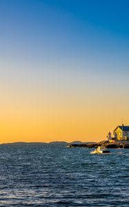 Превью обои море, дома, небо, закат