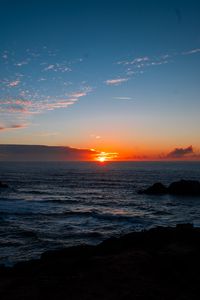 Превью обои море, горизонт, солнце, закат, облака, пейзаж, темный