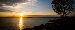 Превью обои море, горизонт, темный, закат