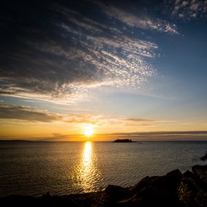 Превью обои море, горизонт, темный, закат