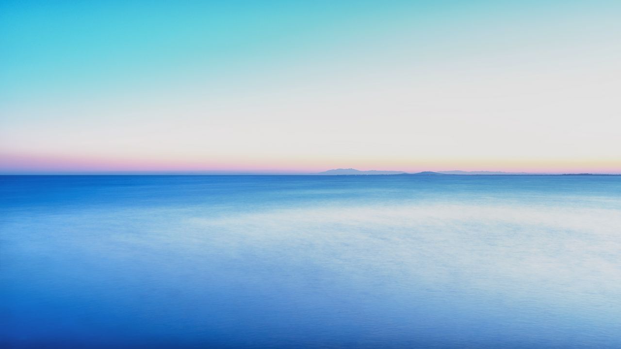 Обои море, горизонт, вид, минимализм, синий