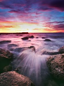 Превью обои море, горизонт, вода, камни