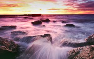 Превью обои море, горизонт, вода, камни