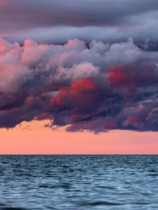 Превью обои море, горизонт, закат, облака, вода