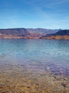 Превью обои море, горы, пейзаж, дно, камни