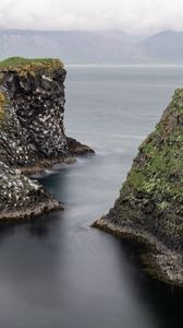 Превью обои море, горы, природа, туман