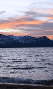 Превью обои море, горы, снег, небо, природа