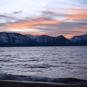 Превью обои море, горы, снег, небо, природа