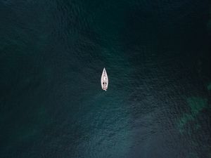 Превью обои море, яхта, вид сверху, вода, поверхность