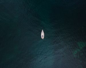 Превью обои море, яхта, вид сверху, вода, поверхность