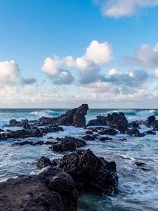 Превью обои море, камни, берег, прибой
