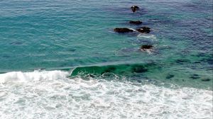 Превью обои море, камни, морская пена, природа