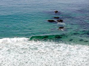 Превью обои море, камни, морская пена, природа