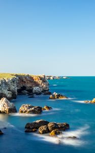 Превью обои море, камни, скалы, вид, пейзаж