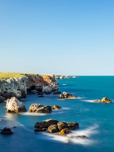 Превью обои море, камни, скалы, вид, пейзаж