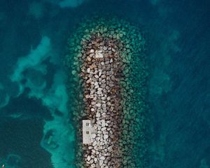 Превью обои море, камни, вид сверху, волнорез, вода