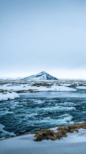 Превью обои море, лед, гора, снег, исландия