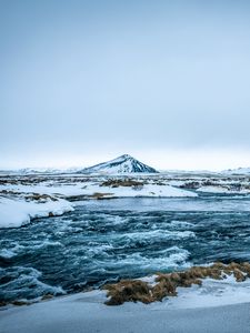 Превью обои море, лед, гора, снег, исландия