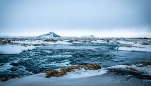 Превью обои море, лед, гора, снег, исландия