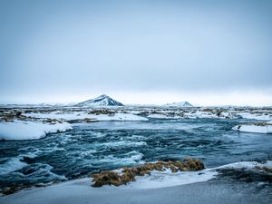 Превью обои море, лед, гора, снег, исландия