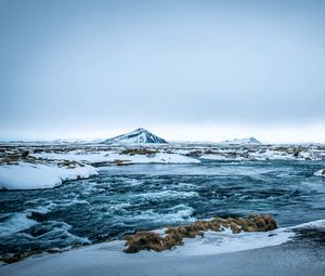 Превью обои море, лед, гора, снег, исландия