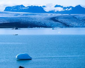 Превью обои море, лед, ледник, берег, горы, пейзаж