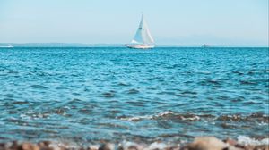Превью обои море, лодка, парусник, вода, волны